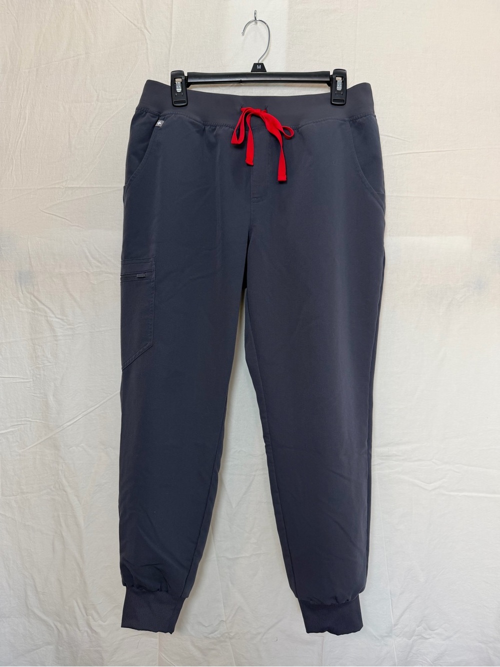 Figs Zamora Jogger Scrub Pants Charcoal Gray Red Drawstring Petite Medium L/P